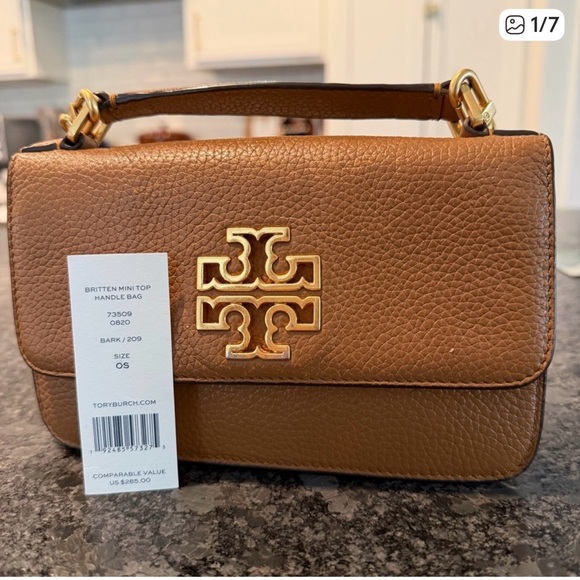 Tory Burch Britten Mini Top Handle Bag with Gold Accents chain strap - Picture 2 of 14